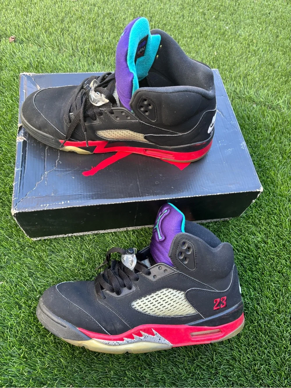 Jordan retro 5 black with Red, Purple & Teal Accents